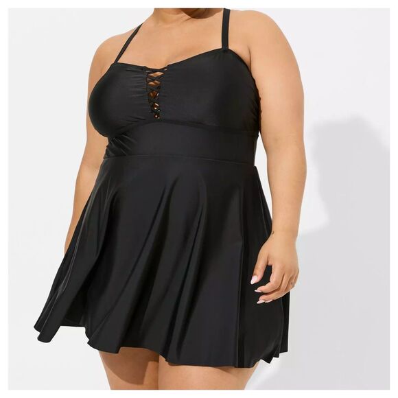 torrid Other - Torrid Wireless Long Lattice Front Swim Dress With Brief